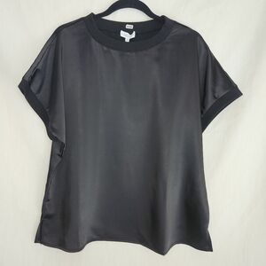 Sedge Womens Elegant Black Satin Top Size L.  NWT Goth Vamp. Quiet Luxury
